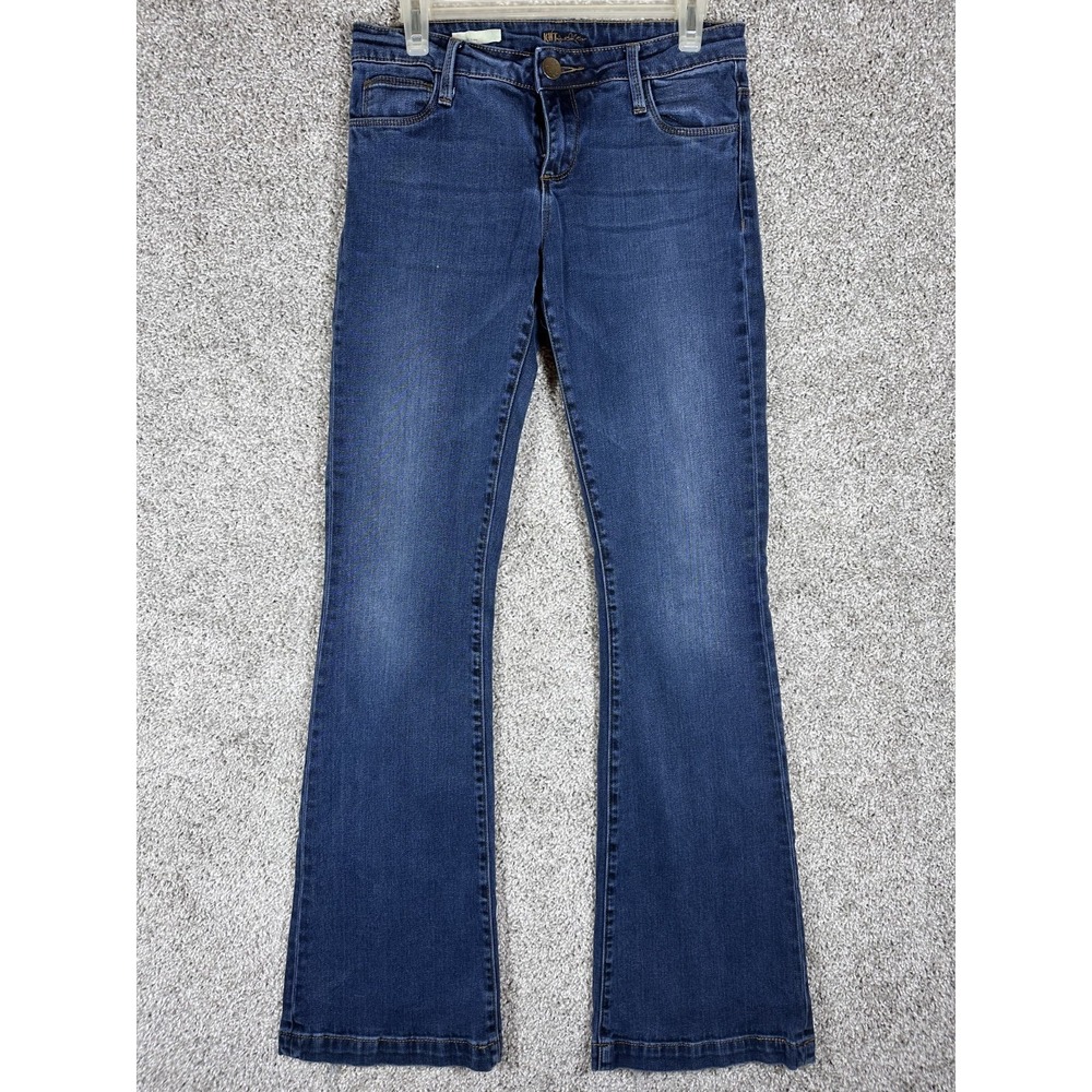 Kut‎ From The Kloth Chrissy Flare Jeans 4 Medium Wash Frayed Hem Mid Rise Denim